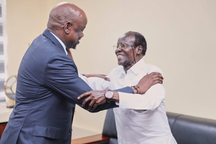 Vice President Benjiman Bol Mel ( Left) with Dr. James Wani Igga (Right) during private meeting on Tuesday 27 May 2025