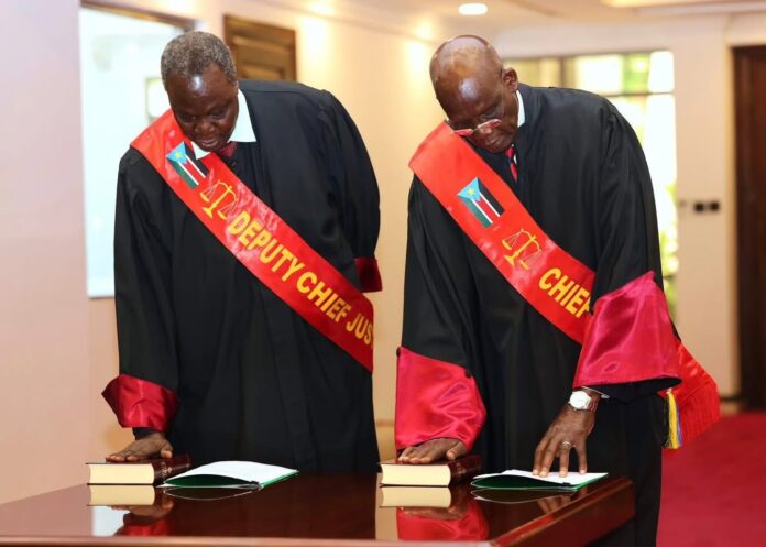 new Chief Dr. Benjamin Baak Deng Bol was swears in alongside his deputy sworn in Office on Monday