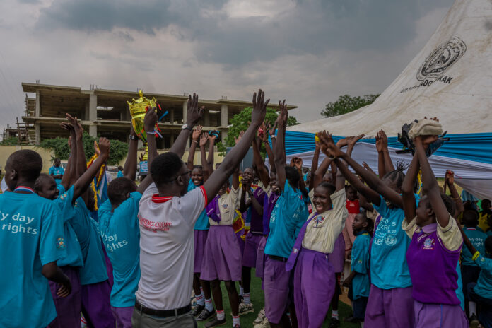 Students celebrates the trophy won during sport competition on 20 Nov 2025